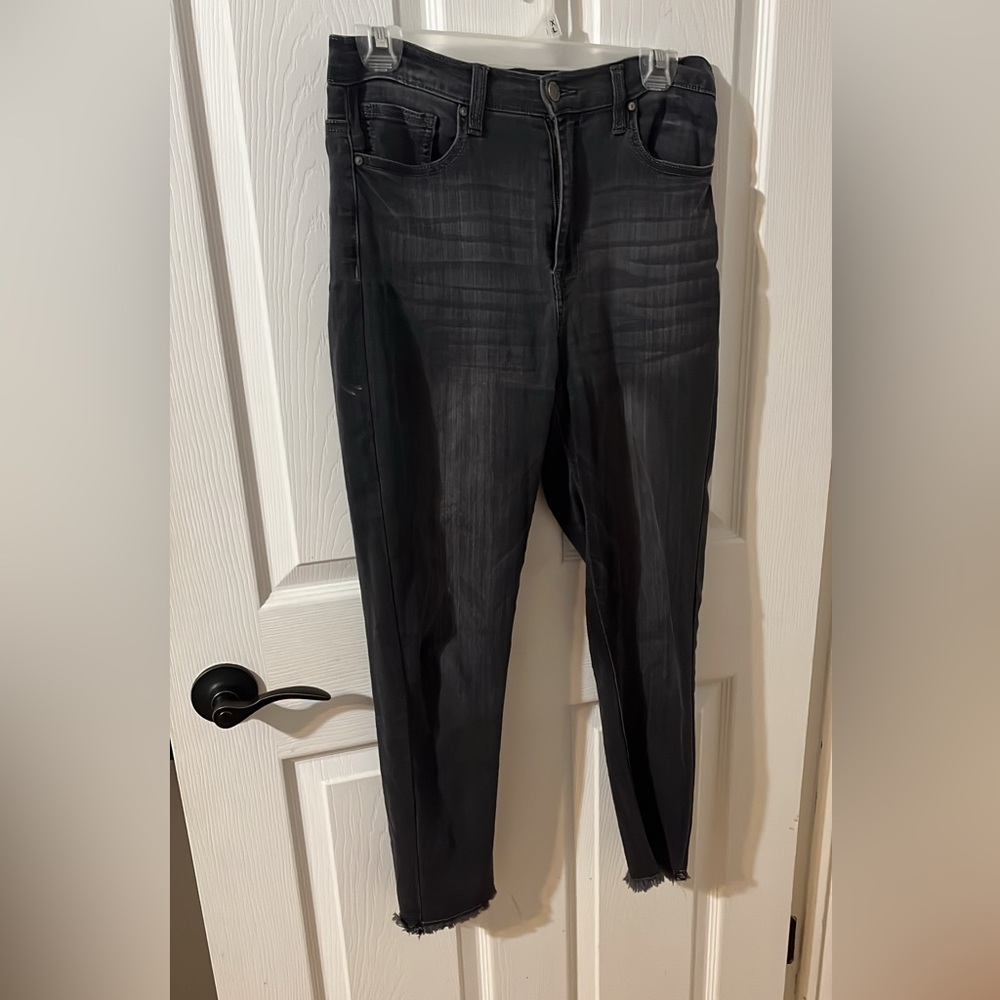 Black Skinny Jeans with Distressed Bottoms